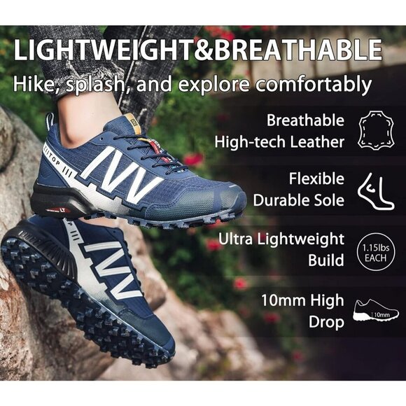 🆕 Men Blue Trail Running Shoes Waterproof Non-Slip All-Terrain Walking Hiking - Picture 5 of 7